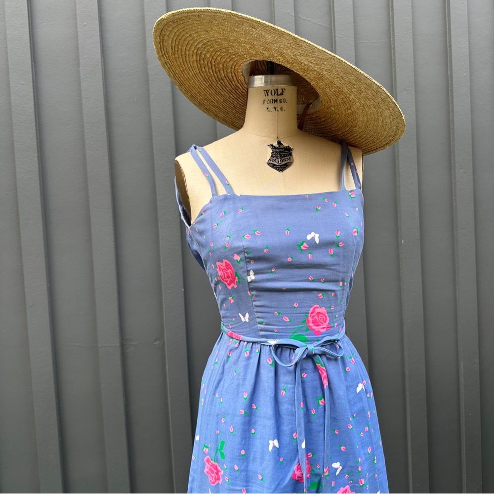 Vintage Malia Honolulu Periwinkle Floral Strappy Sun Dress - Picture 4 of 14